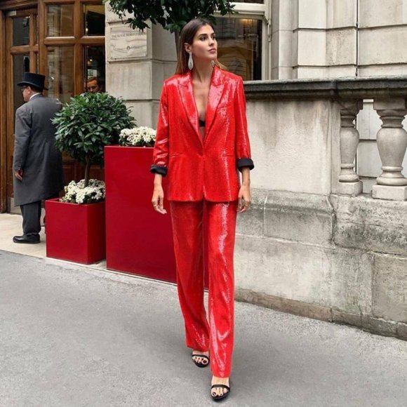 zara red pants suit